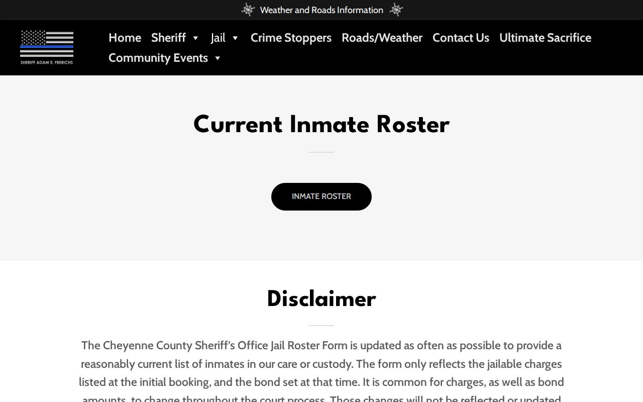 Cheyenne County Sheriff official current inmate roster landing page