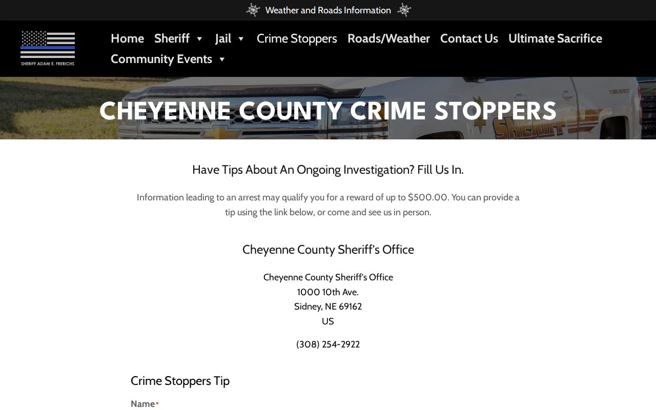 Cheyenne County Crime Stoppers official tip-source page