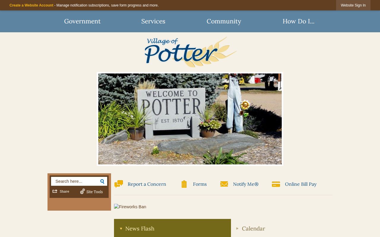 Potter official village source for local arrest record context