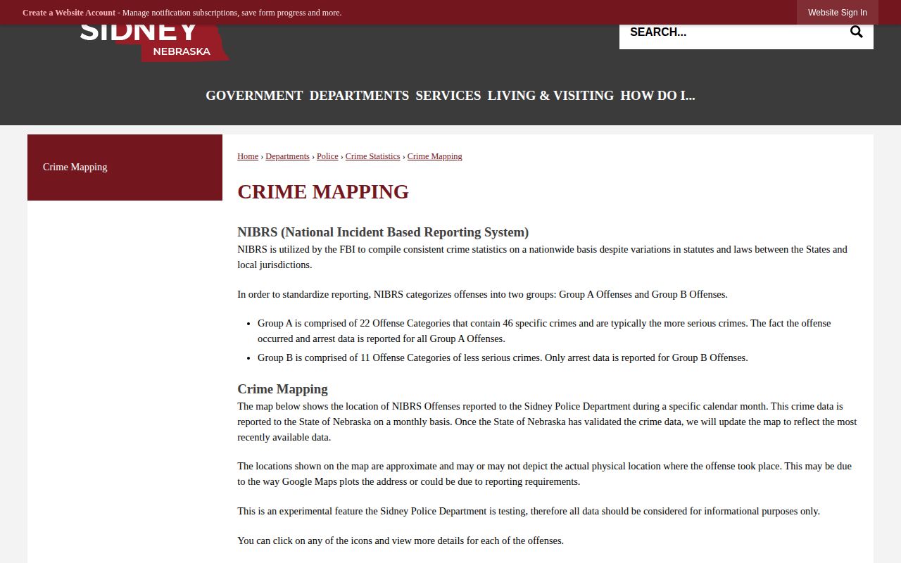 Sidney official crime-mapping source for arrest record context